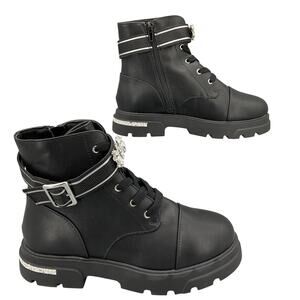 NEW Jessica Simpson Girls Rosa Brooch Embellished Ankle Boots Black Size 4